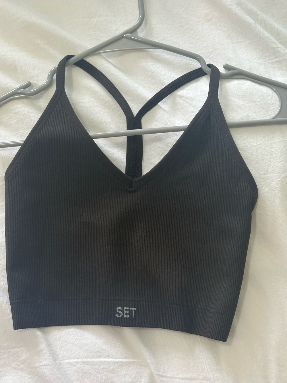 SET Active Brown Ribbed V-Neck Athletic Top
